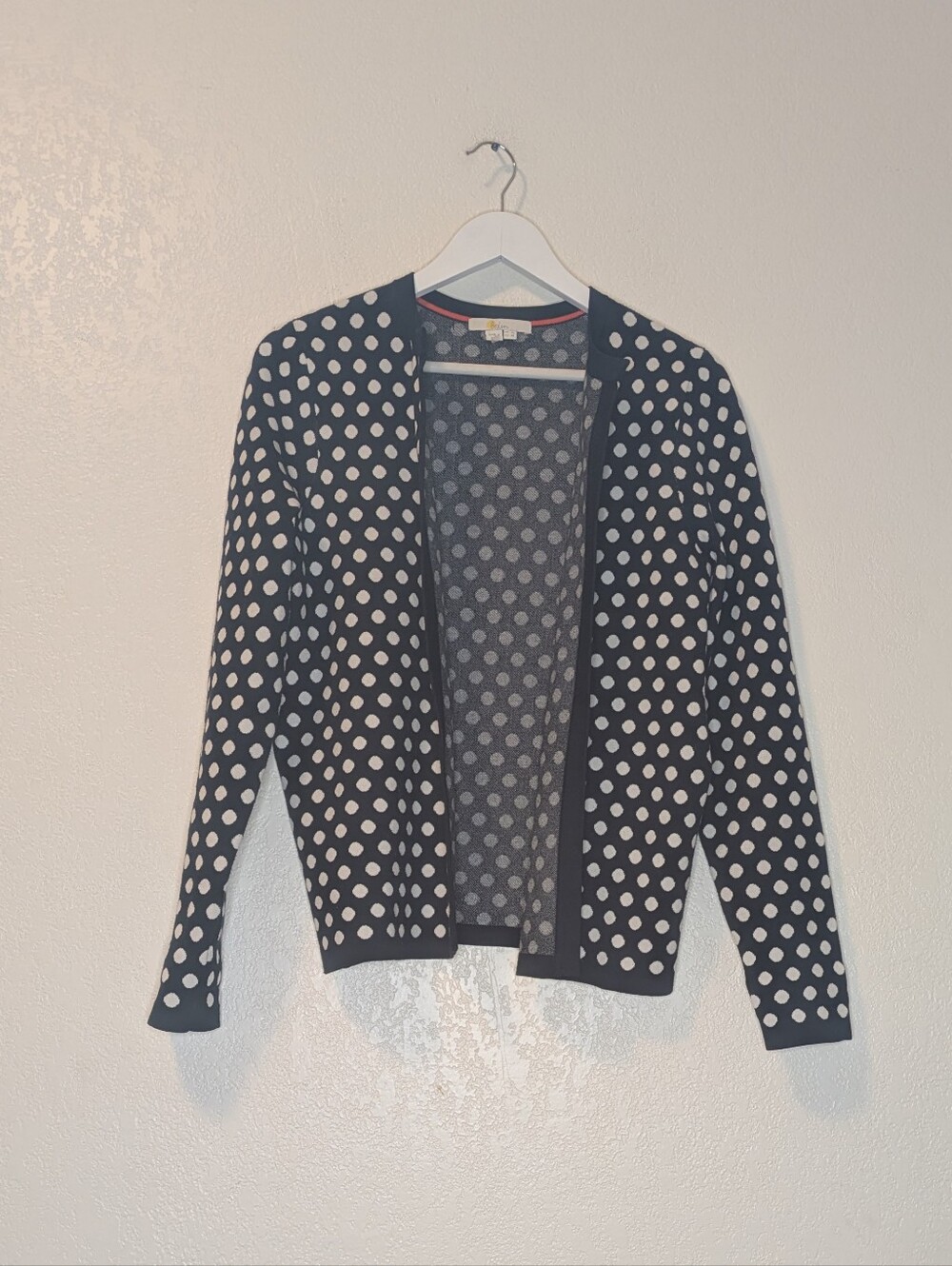 Boden Polka Dot Open-Front Cardigan Sweater - Navy & White